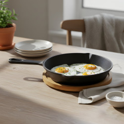 Iron Pan with Wooden Base